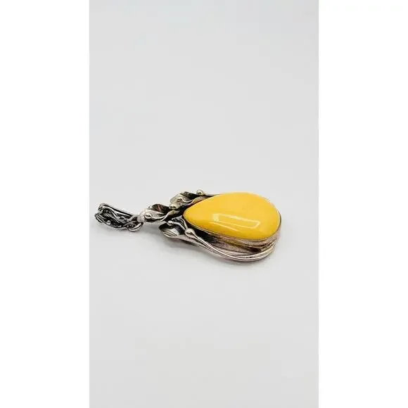 SZ Vintage Teardrop Baltic Yellow Yoke Amber Lily Frame Pendant Only Silver 925